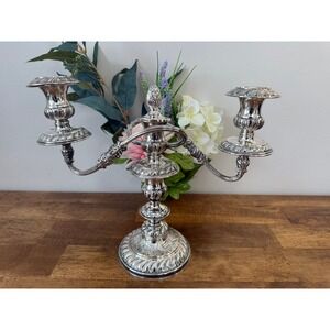 Vintage English Silver Plated Three Arm Candelabra Convertible Candle Holder